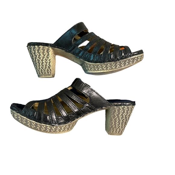 Josef Seibel black heels strappy peep toe sandals 41 9.5 10 - Picture 2 of 7